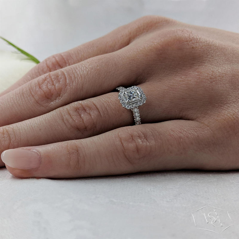 Platinum Radiant Cut Diamond Halo Engagement Ring - 0.60ct