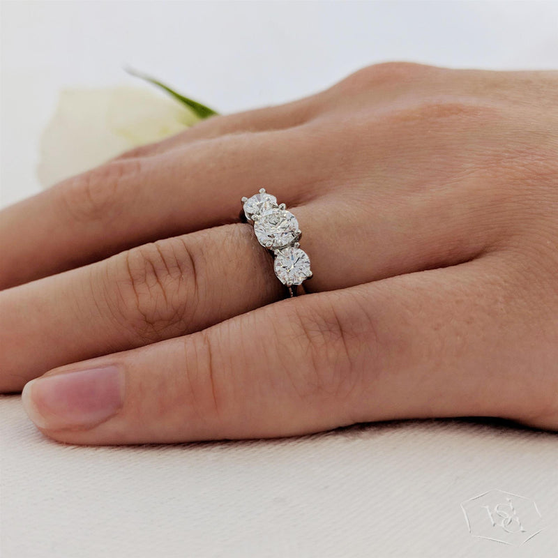 Platinum Round Brilliant Cut Diamond Trilogy Ring - 0.80ct