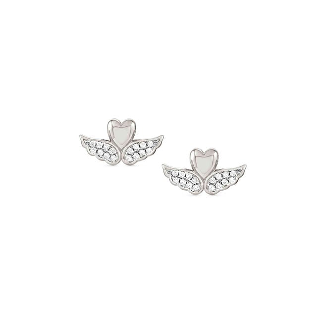 Sweetrock Winged Heart Stud Earrings - Silver - 148024/068