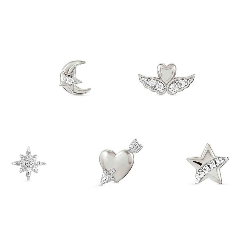 Sweetrock Romance Mixed Stud Earrings - Silver - 148025/038