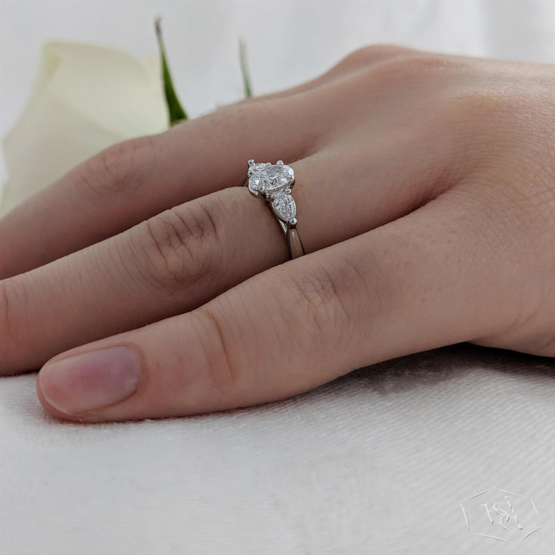 Platinum Florentine Oval Cut Diamond Ring - 0.55ct