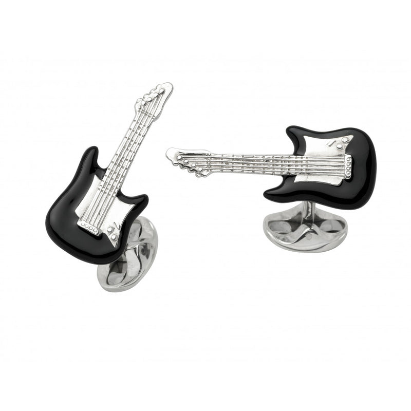 Black Guitar Cufflinks - Silver - C1549S22