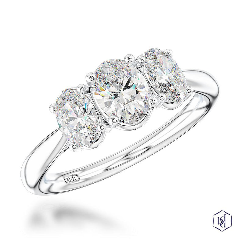 Platinum Florentina Three Stone Oval Cut Diamond Ring - 1.22ct