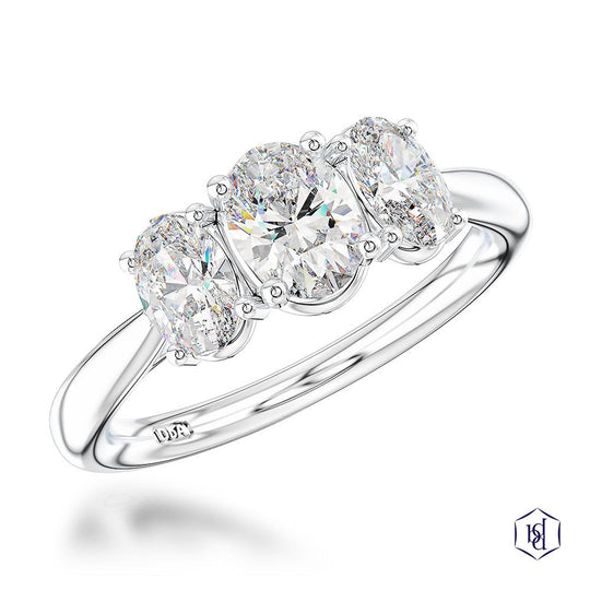 Platinum Florentina Three Stone Oval Cut Diamond Ring - 1.22ct