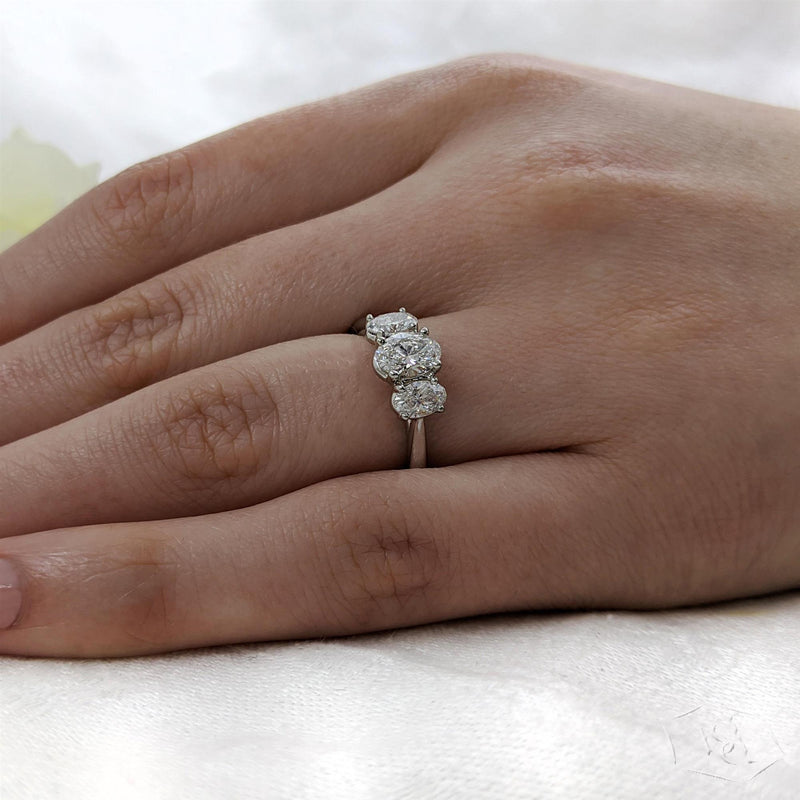 Platinum Florentina Three Stone Oval Cut Diamond Ring - 1.22ct