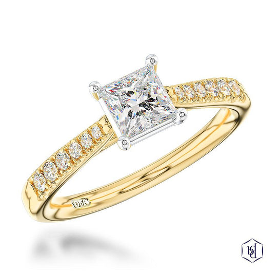 18ct Yellow Gold Princess Cut Diamond Engagement Ring - 0.65ct