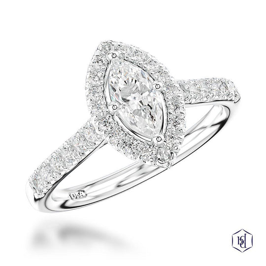 Platinum Skye Marquise Cut Diamond Halo Engagement Ring - 0.68ct