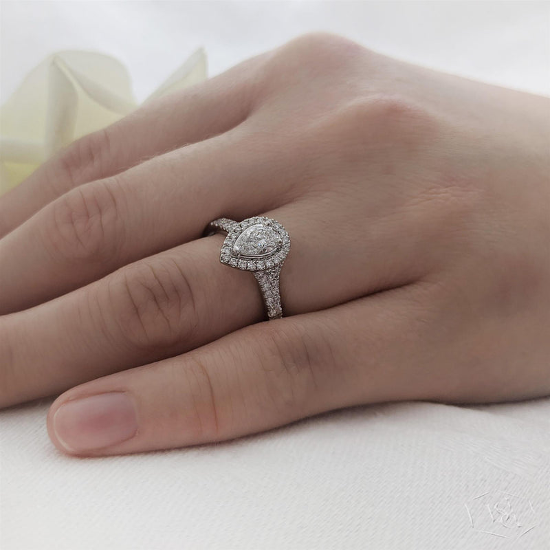 Platinum Pear Shaped Diamond Cluster Engagement Ring - 0.80ct