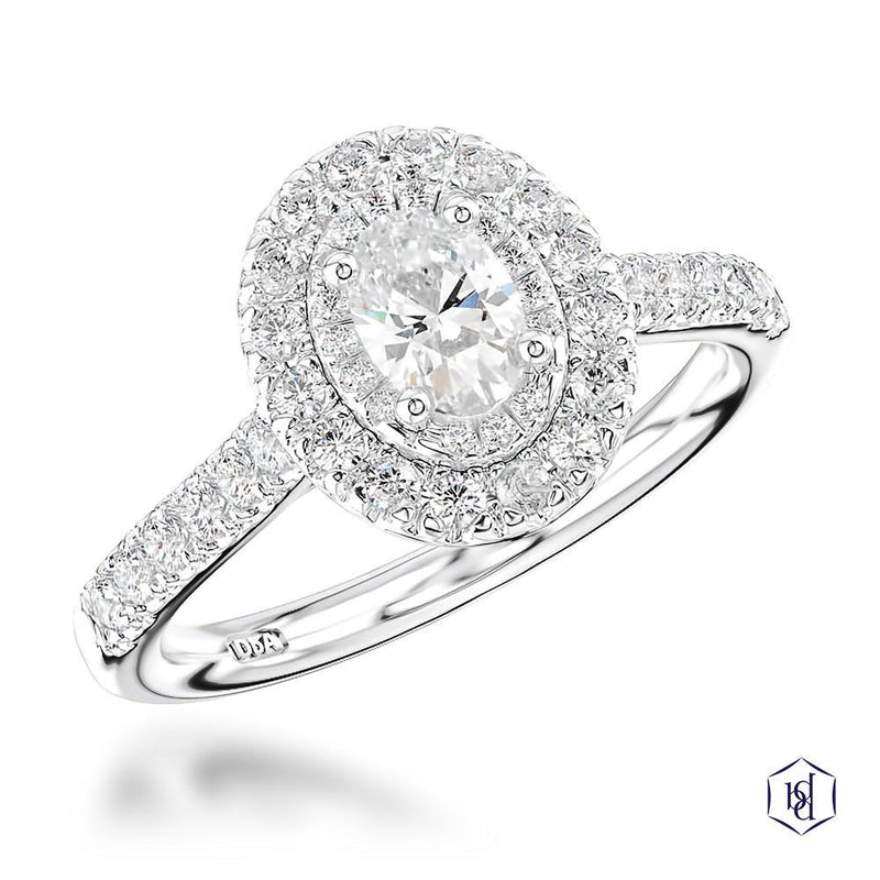 Platinum Oval Cut Diamond Cluster Engagement Ring - 0.78ct