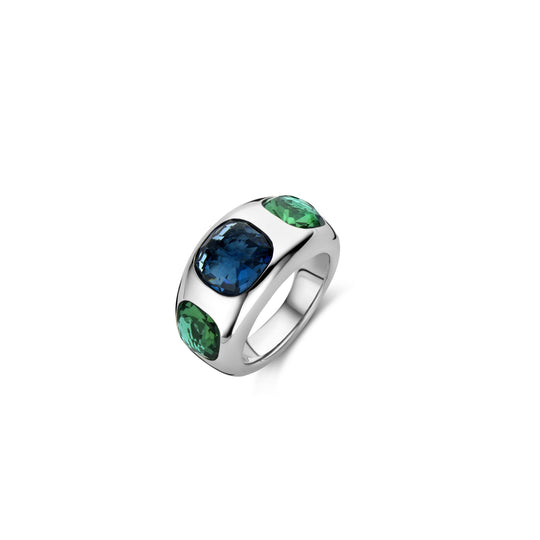 Chunky Green/Blue Stone Ring, Size 56 - Silver - 12285DB/56