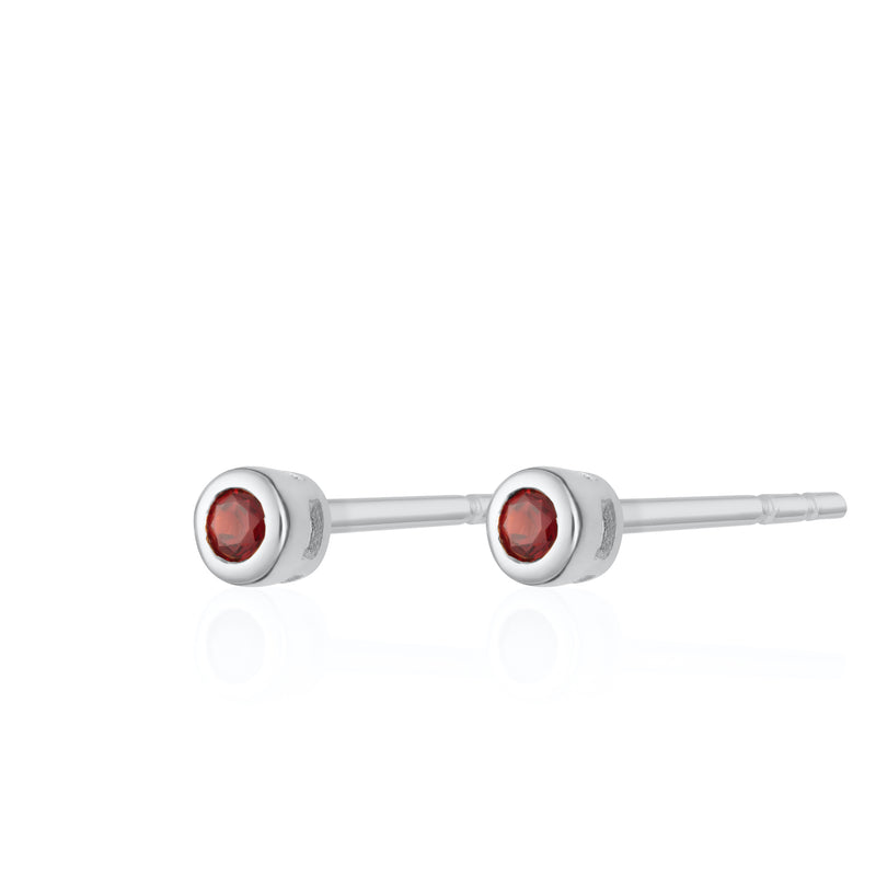 Teeny Tiny January Birthstone Stud Earrings - Silver/Garnet - SPSESBSGAR