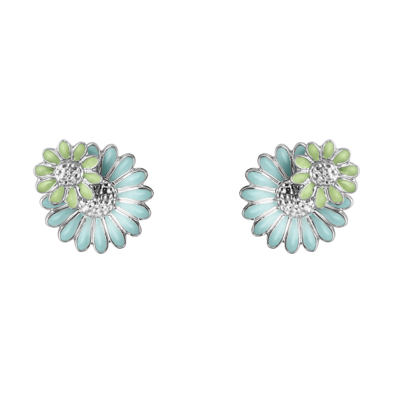 Daisy Layered Stud Earrings - Blue/Silver - 20001125