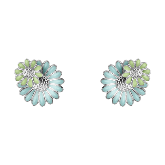 Daisy Layered Stud Earrings - Blue/Silver - 20001125