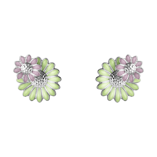 Daisy Layered Stud Earrings - Silver/Green - 20001126