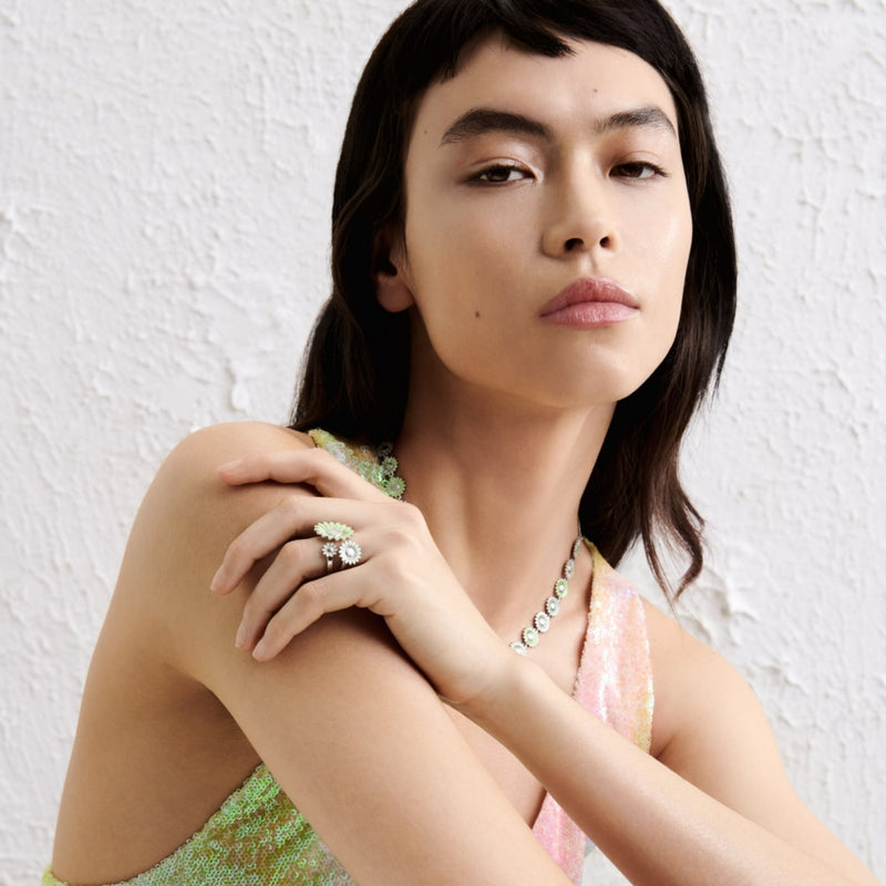 Daisy Three Flower Ring - Silver/Green - 2000131700