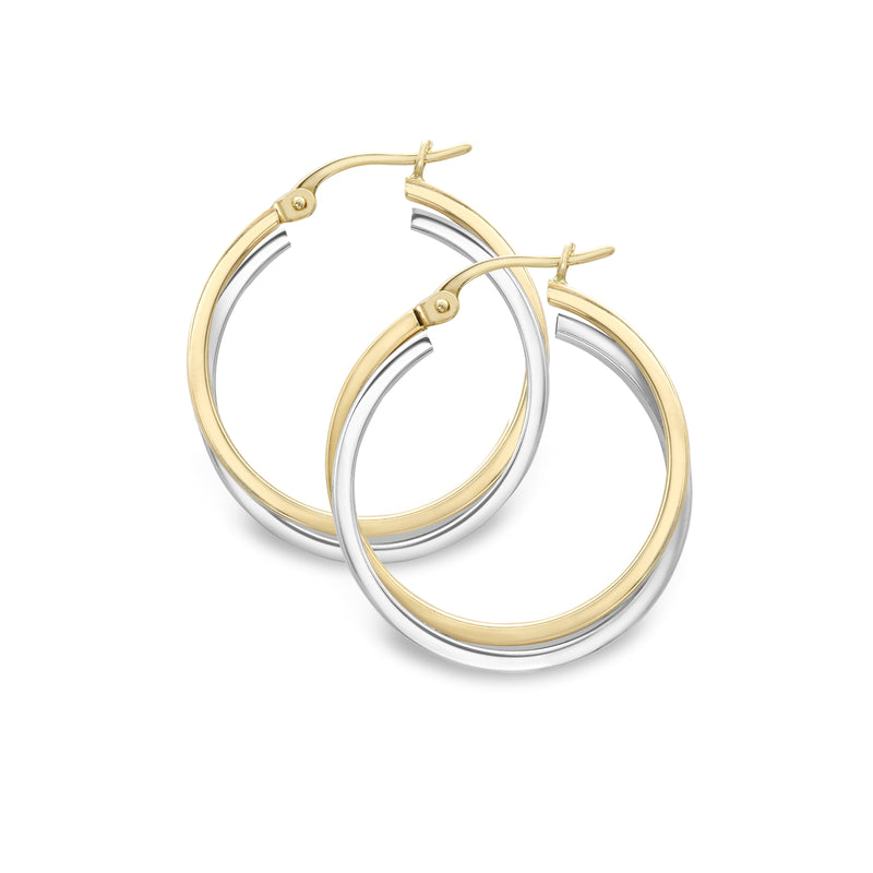 MIXED METAL HOOP EARRINGS - 9CT WHITE & YELLOW GOLD