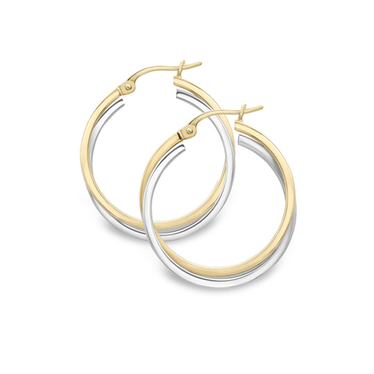 MIXED METAL HOOP EARRINGS - 9CT WHITE & YELLOW GOLD