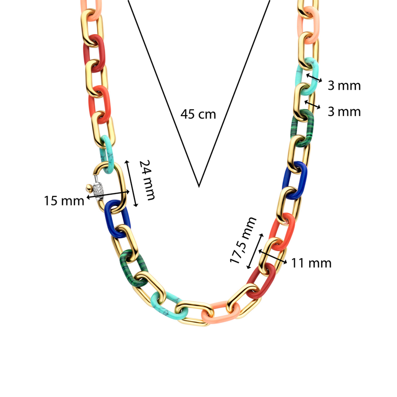 Milano Coloured Link Chain Necklace - Gold - 34005MC/45