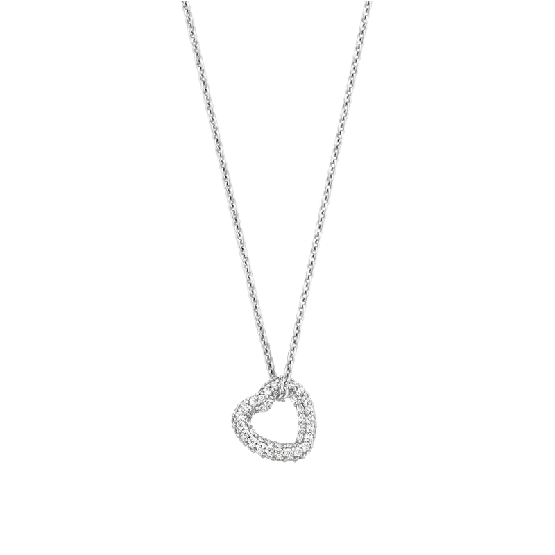 Milano CZ Heart Pendant Necklace - Silver - 34022ZI/42