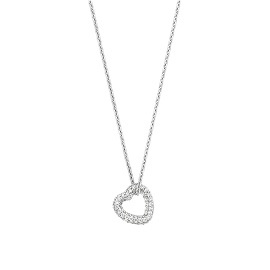 Milano CZ Heart Pendant Necklace - Silver - 34022ZI/42