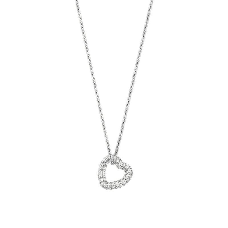 Milano CZ Heart Pendant Necklace - Silver - 34022ZI/42