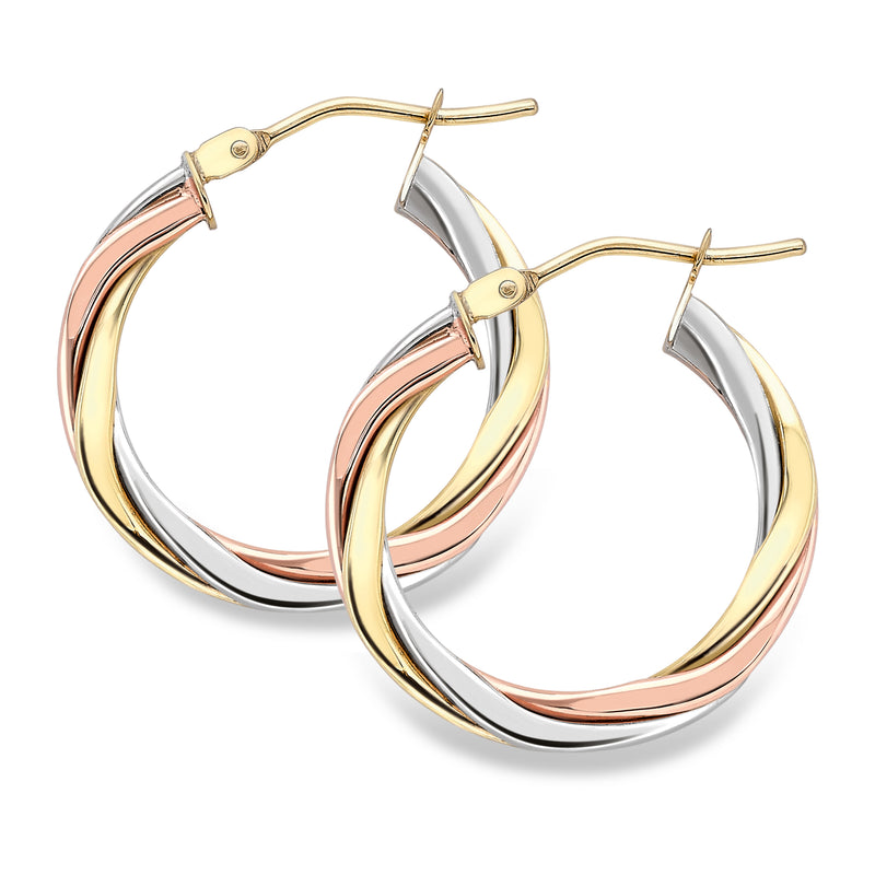 MIXED METAL HOOP EARRINGS - 9CT WHITE, YELLOW & ROSE GOLD