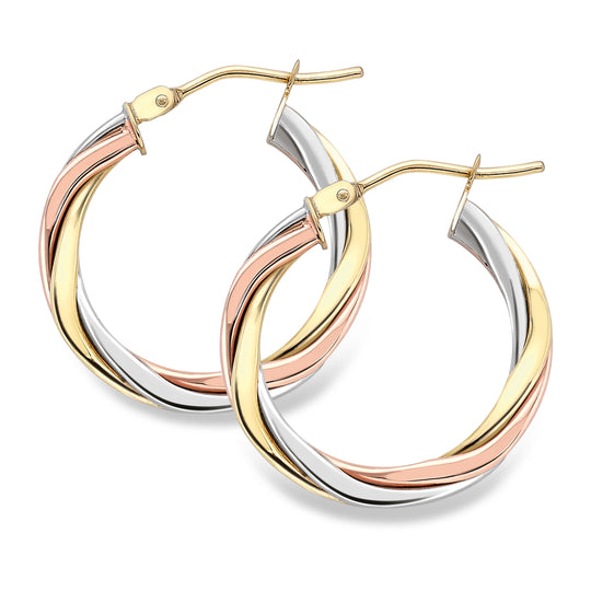 MIXED METAL HOOP EARRINGS - 9CT WHITE, YELLOW & ROSE GOLD