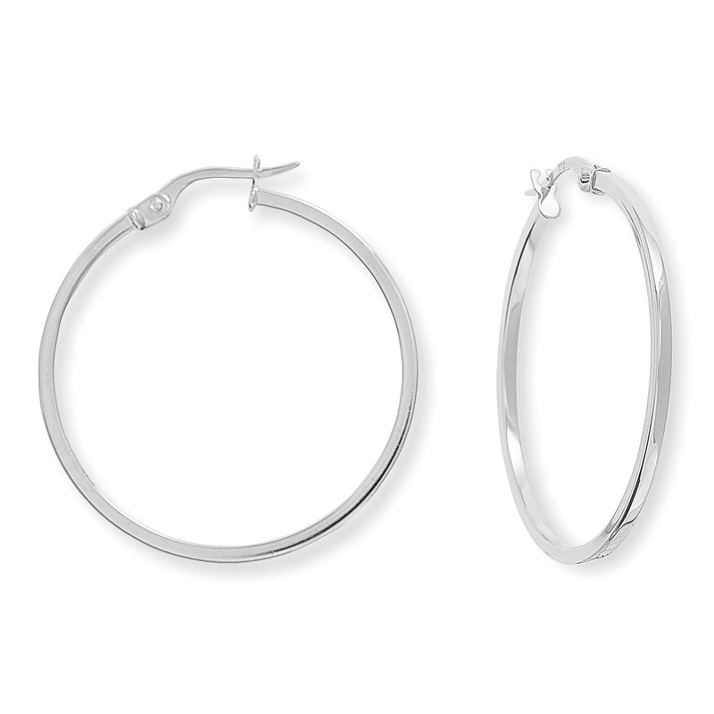 Round Hoop Earrings - 9ct White Gold