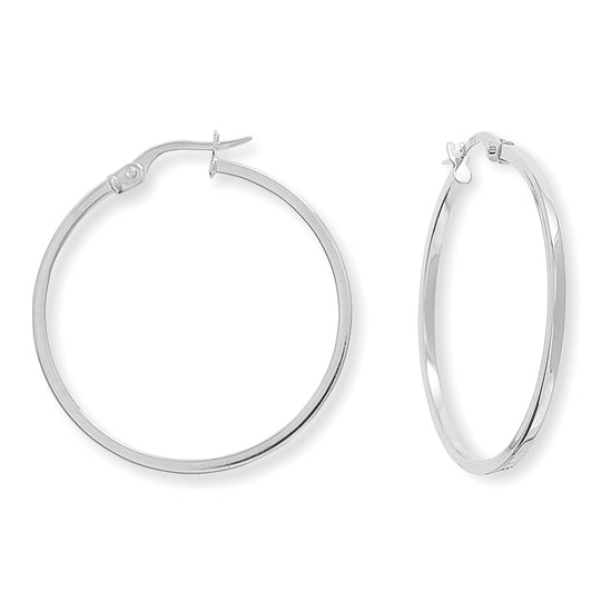 Round Hoop Earrings - 9ct White Gold