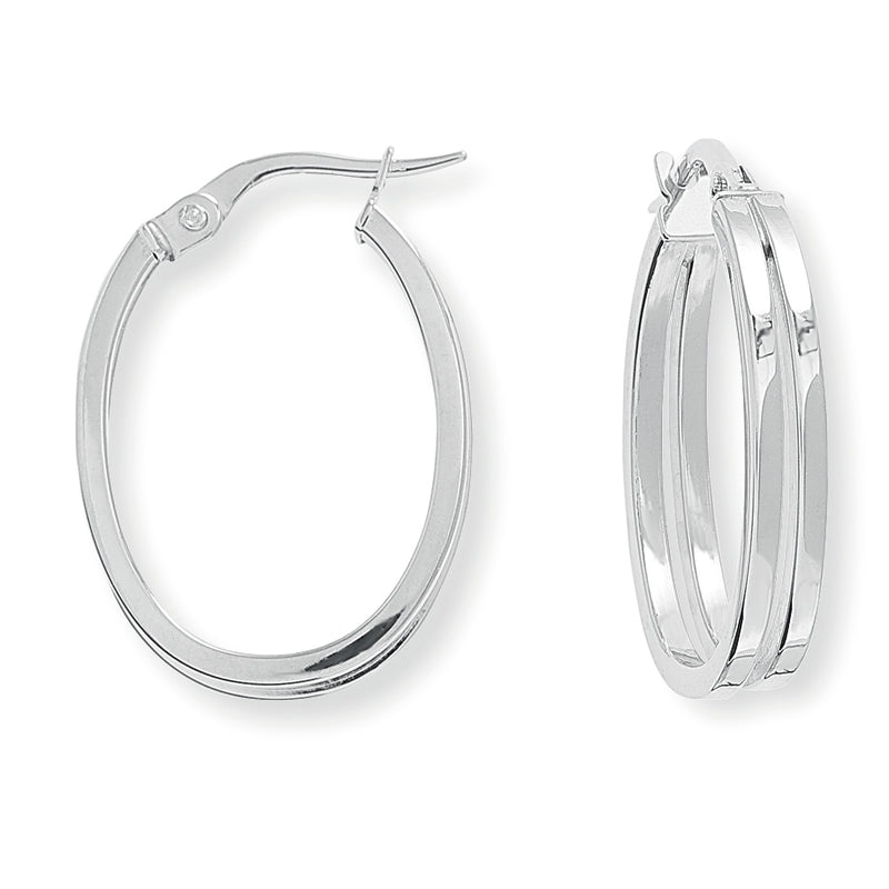 OVAL HOOP EARRINGS - 9CT WHITE GOLD