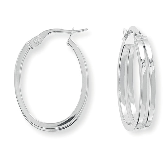 OVAL HOOP EARRINGS - 9CT WHITE GOLD