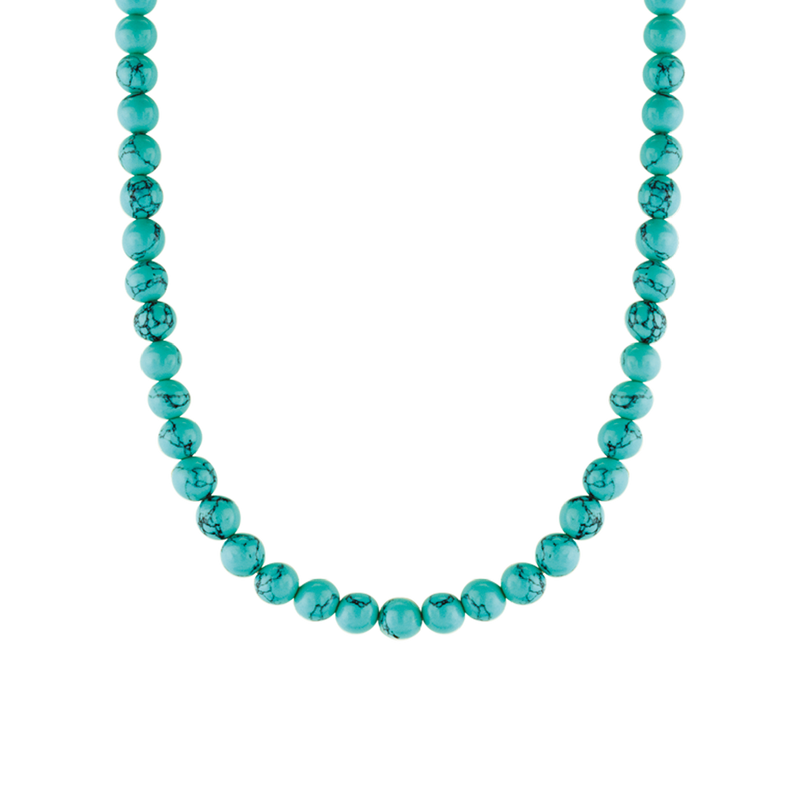 Turquoise Bead Necklace - Silver - 3916TQ/42