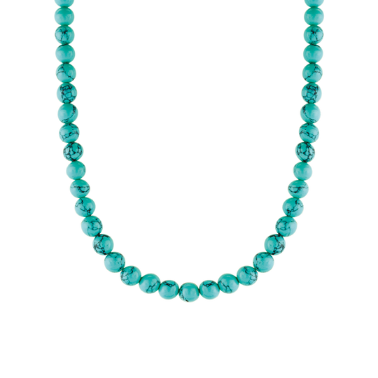 Turquoise Bead Necklace - Silver - 3916TQ/42