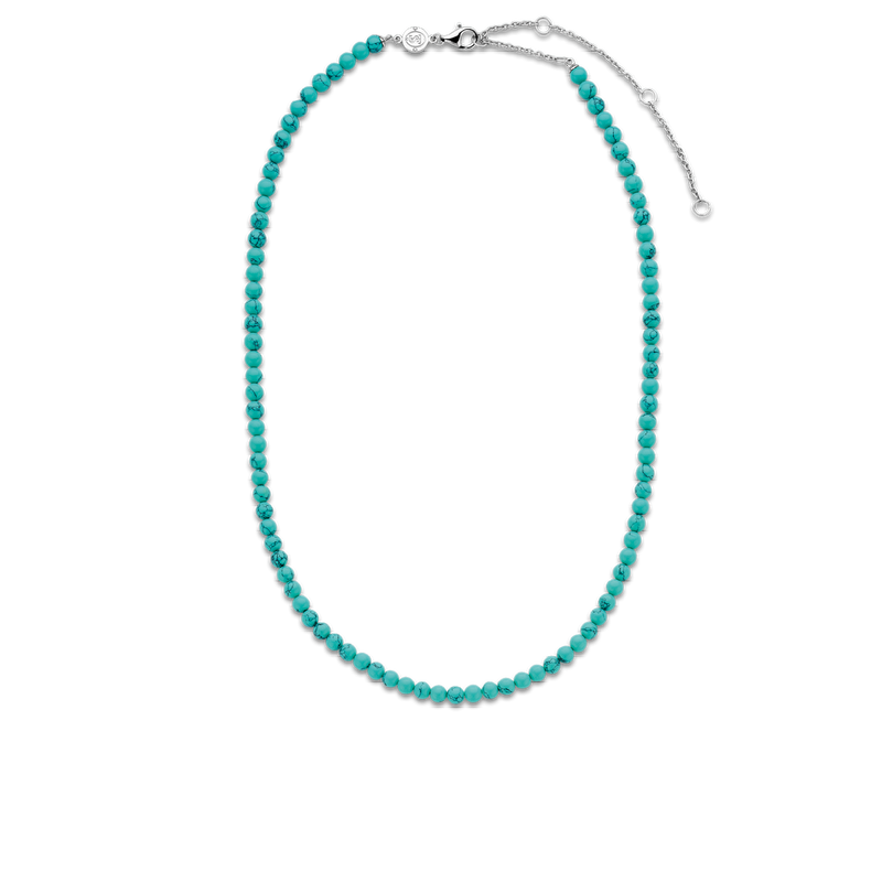 Turquoise Bead Necklace - Silver - 3916TQ/42
