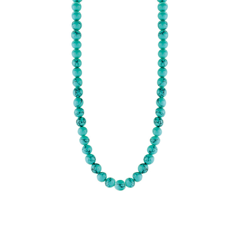 Turquoise Bead Necklace - Silver - 3916TQ/42