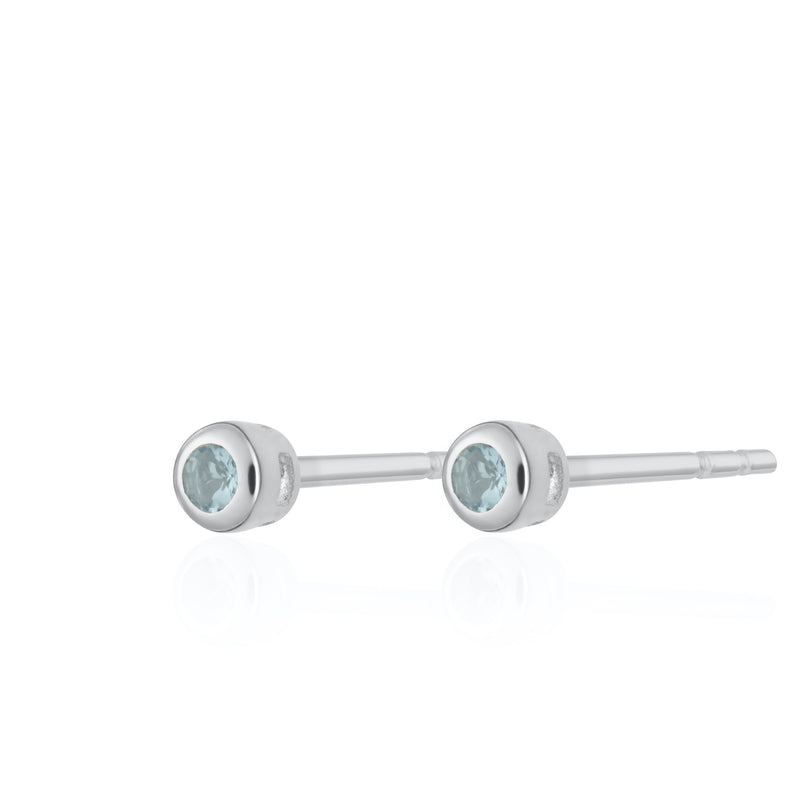 Teeny Tiny March Birthstone Stud Earrings - Silver/Aquamarine - SPSESBSAQU