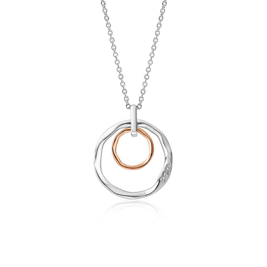 Ripples Double Hoop Pendant - Silver/Rose - 3SRPP0206