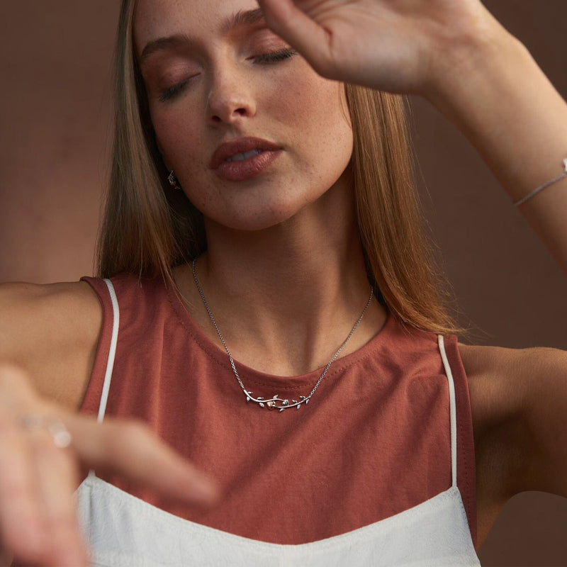 Vine Of Life White Topaz Necklace - Silver/Rose - 3STOL0237