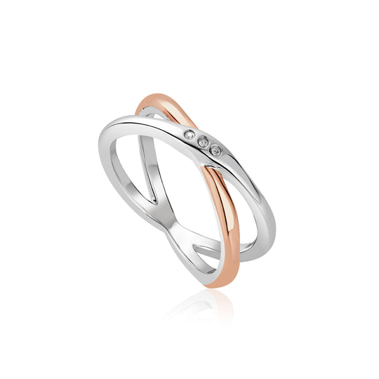 Ripples Cross Over Ring, Size L - Silver/Rose - 3SRPP0209/L