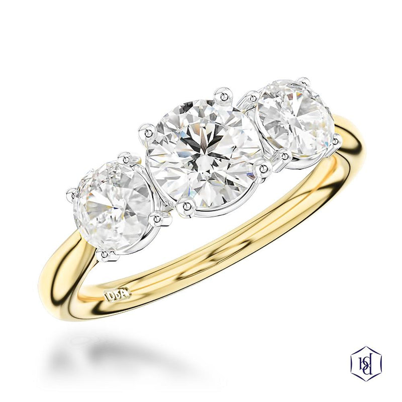 18ct Yellow Gold Round Brilliant Cut Trilogy Ring - 1.20ct