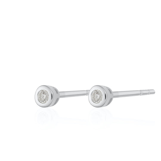 Teeny Tiny April Birthstone Stud Earrings - Silver/Topaz -SPSESBSWTO