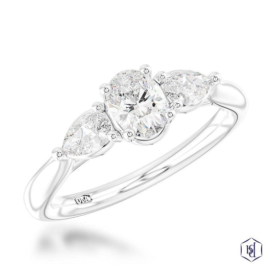 Platinum Florentine Oval Cut Diamond Ring - 0.55ct