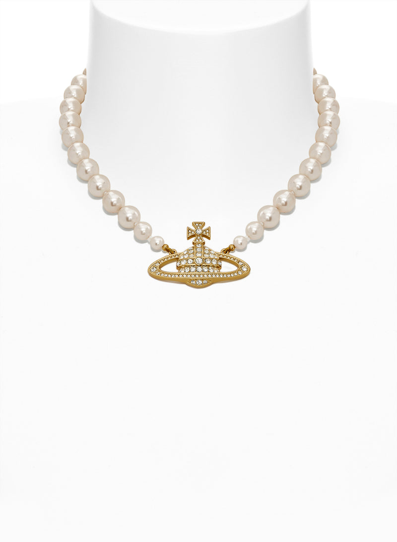 One Row Pearl Bas Relief Choker - Gold - 63010106-02R202-CN-W2