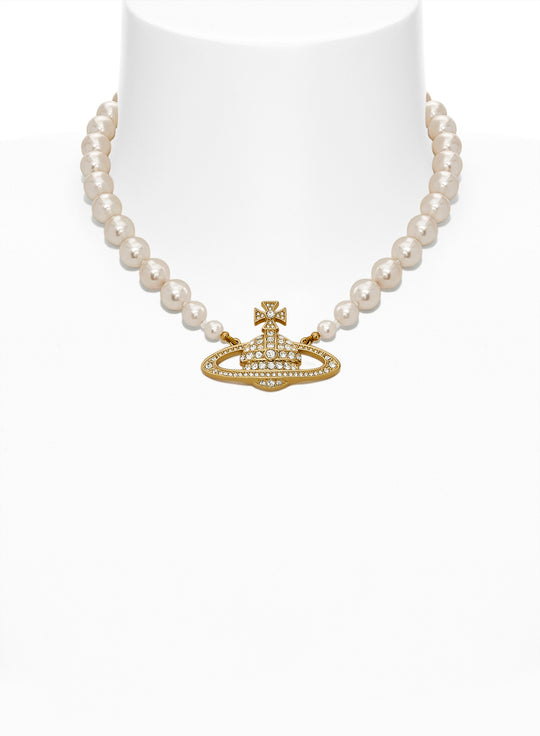 One Row Pearl Bas Relief Choker - Gold - 63010106-02R202-CN-W2