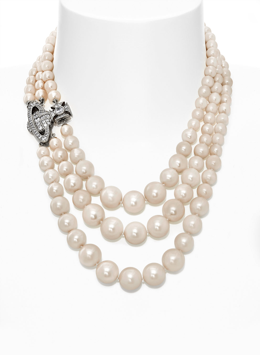 Graziella Three Row Pearl Necklace - Silver - 6301010U-02P132-CN