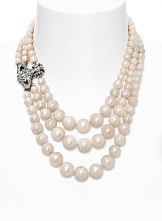 Graziella Three Row Pearl Necklace - Silver - 6301010U-02P132-CN