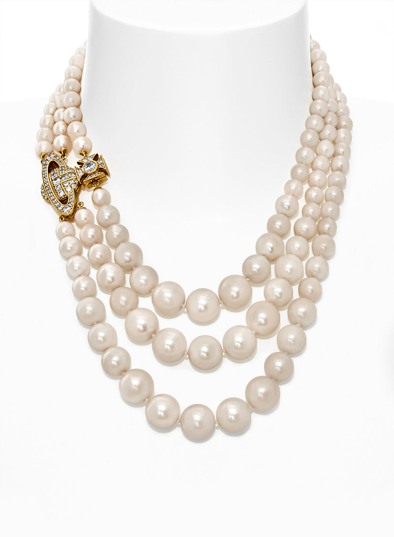 Graziella Three Row Pearl Necklace - Gold - 6301010U-02R143-CN