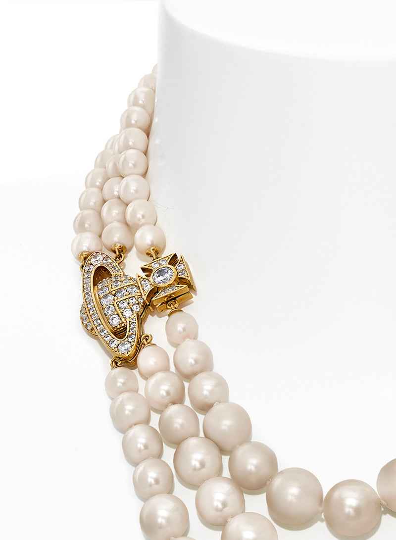 Graziella Three Row Pearl Necklace - Gold - 6301010U-02R143-CN