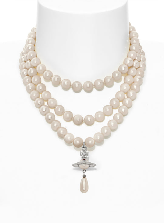 Three Row Pearl Drop Choker - Silver - 63030009-02P128-CN