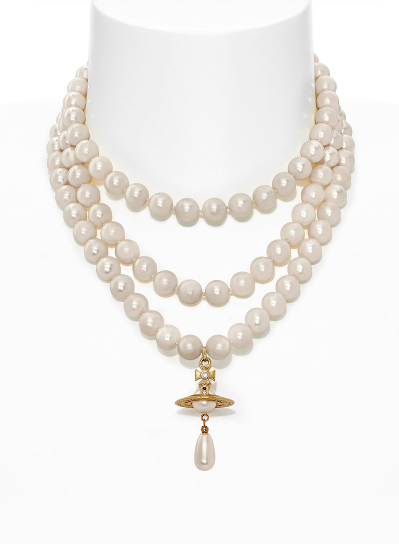 Three Row Pearl Drop Choker - Gold - 63030009-02R118-CN